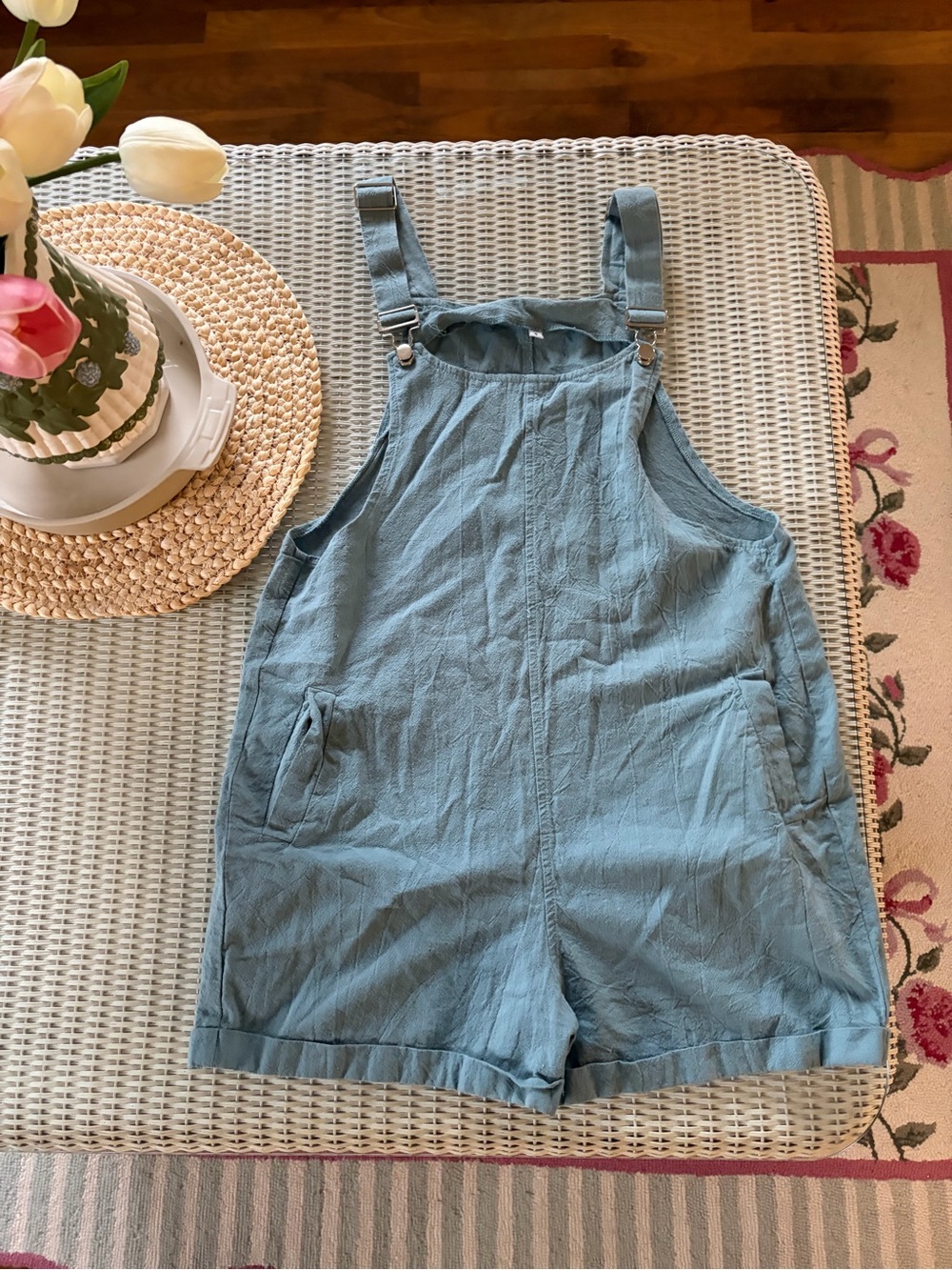 Casual Women's Light Blue Chambray Short Overalls